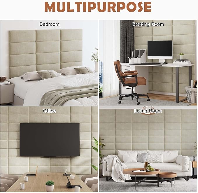 IFNOW Upholstered Wall Mounted Headboard, 3D Soundproof Wall Panels Peel and - Image 6