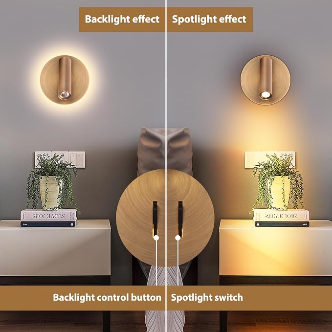 Wall Mount Reading Light for Bed, Backlight Night Wall Lamp, Hardwired Sconce - Image 4
