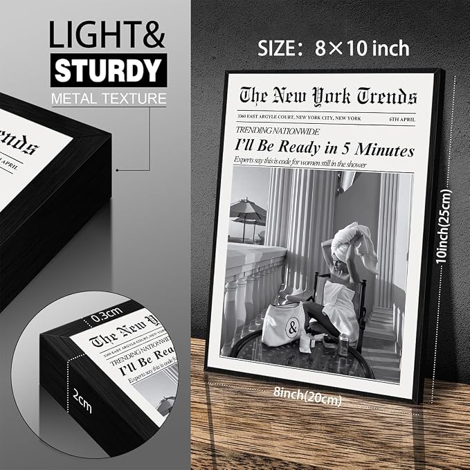 Vintage Newspaper Black Framed Wall Art Trendy Black and White Aesthetic - Image 2
