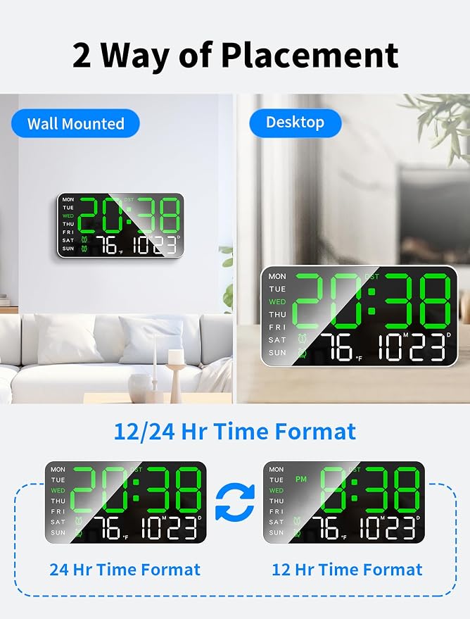 MASHI 8.4''Large Digital Wall Clock, Led Alarm Clock - Image 7