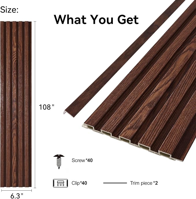 8-Pack WPC Wall Panels 108’’ x 6.3’’ 3D Slat Wall Panel Acoustic Wall Paneling - Image 2