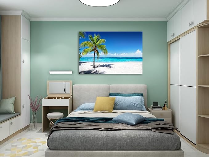Baisuart-S03969 Large Canvas Wall Art Summer Ocean Waves Prints Coconut Trees - Image 3