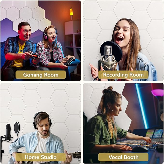 18 Pack High Density Hexagon Acoustic Panels, TONOR 12"x 10"x 0.4" Soundproof - Image 5