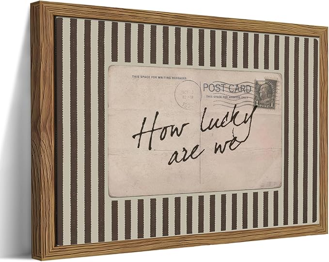 Framed How Lucky Are We Wall Art, Vintage Preppy Inspirational Canvas Wall by Unknown