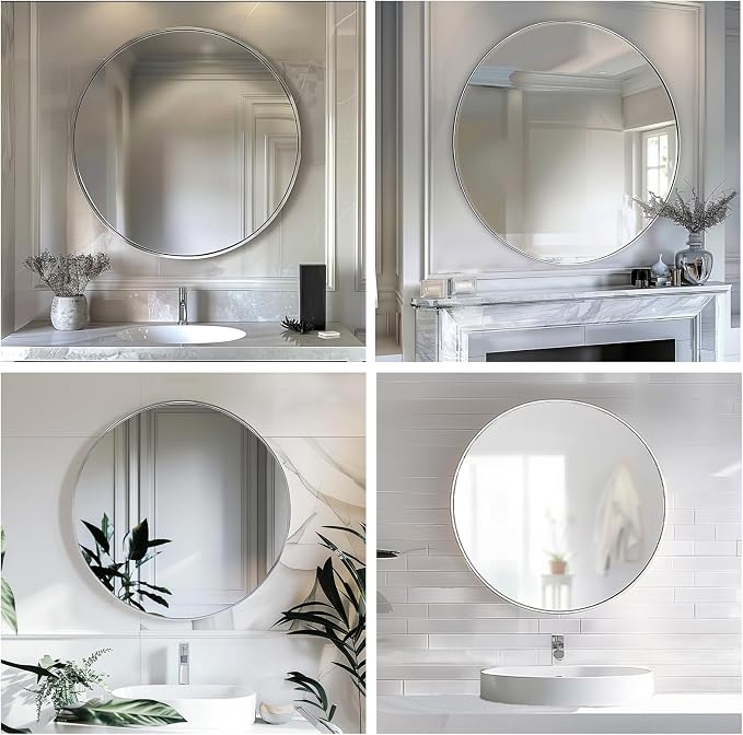 Sunniry Silver Round Mirror 24 inch, Circle Mirror - Image 6