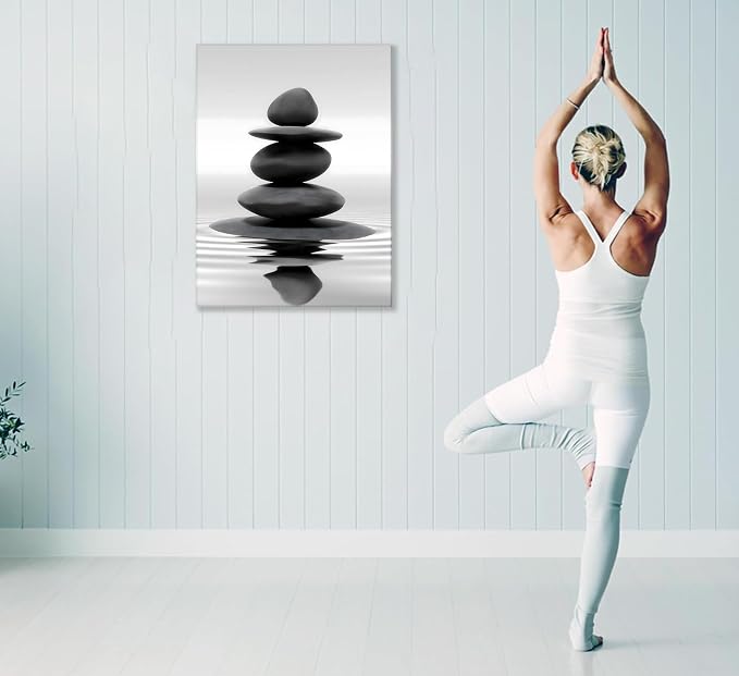Zen Canvas Wall Art Black Stacked Stone Poster Print - Image 3