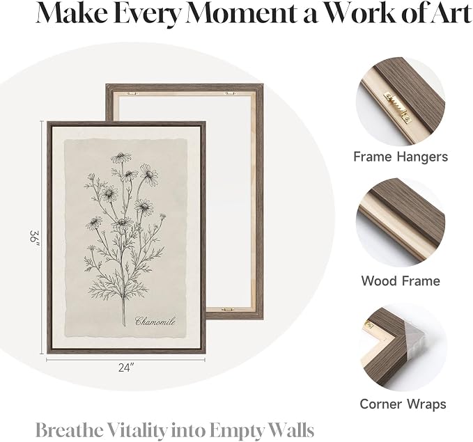 Framed Farmhouse Botanical Canvas Wall Art Set of 3, Large Vintage Neutral - Image 5
