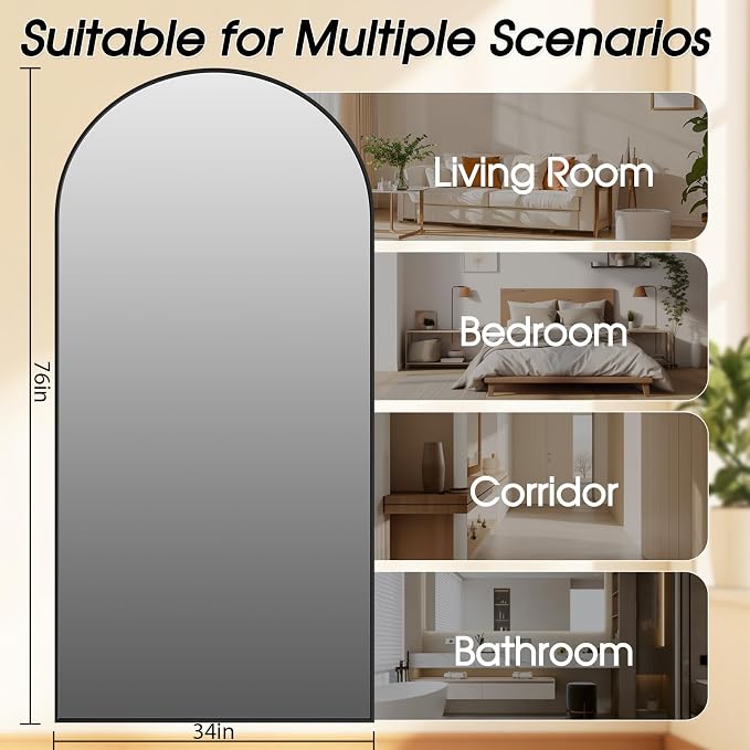 76"x34" Floor Mirror Full Length, Arched Full Length Mirror - Image 6