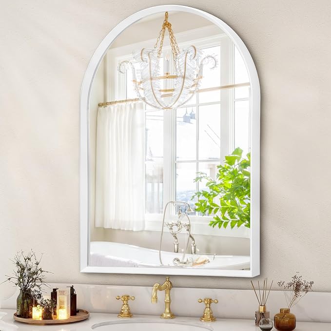 Arched Wall Mirror, Brushed Metal Frame Mirror, Arch Bathroom Vanity by HLFMVWE
