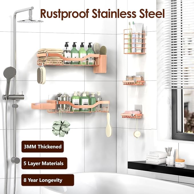 NESOMI Shower Caddy Adhesive Shower Organizer 7-Pack, Rustproof Stainless Steel - Image 5