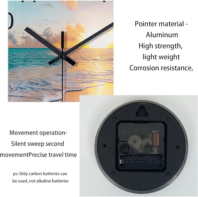 Beach Wall Clock Silent Analog Glass Wall Clocks Battery Operated 16 Inches or - Image 9