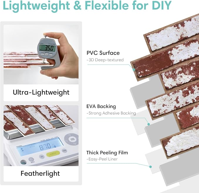 Commomy 3D Peel and Stick Brick, Ultralight Thin PVC Faux Brick Wall Panels - Image 4