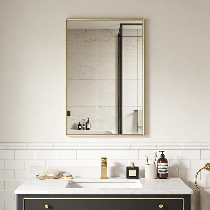 BOMINICA Brushed Gold Bathroom Mirror - Image 5