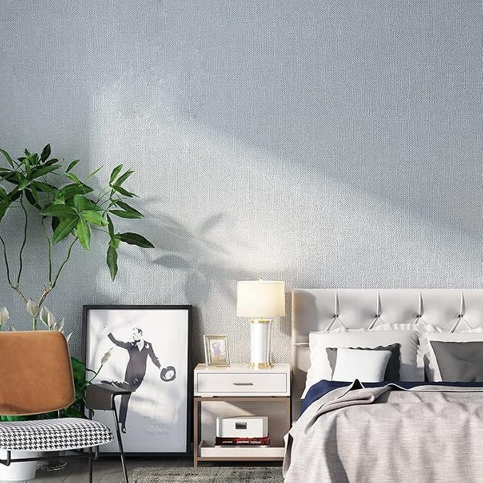Fabric Peel and Stick Wallpaper Gray Faux Grasscloth Wallpaper Self-Adhesive - Image 4