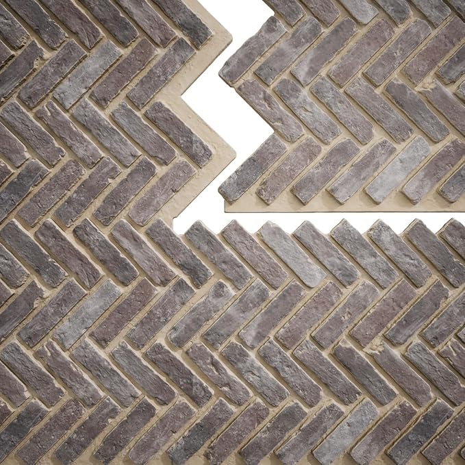 EverStone Herringbone Faux Brick Panel, 46 1/2"W x 25 1/4"H x 1"D, Limewashed - Image 9