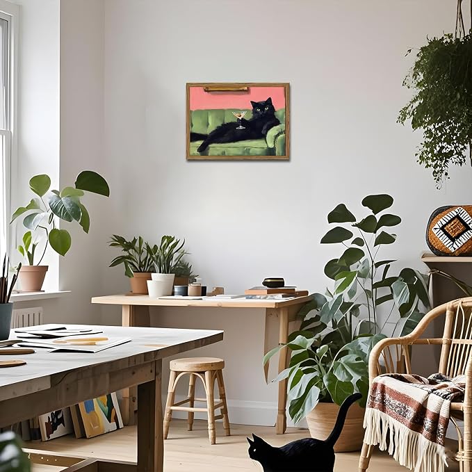 Funny Black Cat Martini Wall Art, Bar Cart Decor, Eclectic Cocktail Painting - Image 3