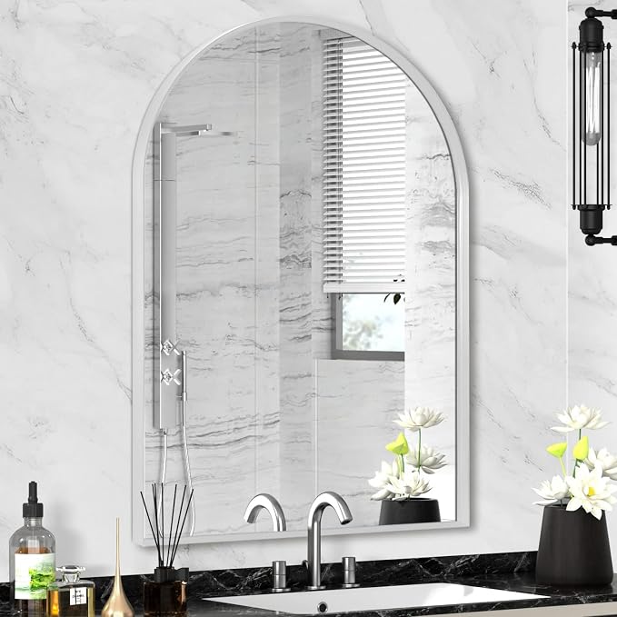 22" x 30" Silver Arched Mirror, Arch Bathroom Vanity Mirror, Modern Aluminum by Minuover