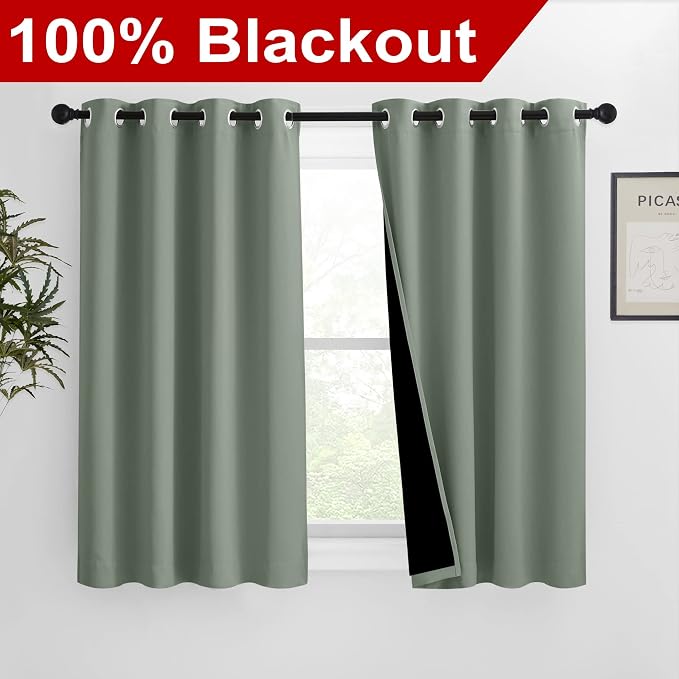 NICETOWN 100% Blackout Curtains 54 inches Long, Double-Deck Completely Blackout - Image 2