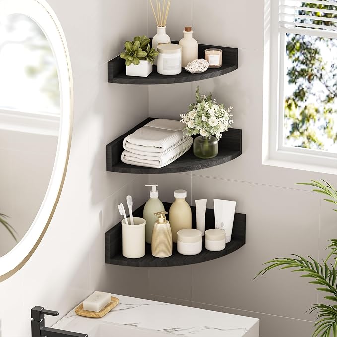 Alsonerbay Black Corner Shelf Wall Mount, Rustic Wood Shelves - Image 6