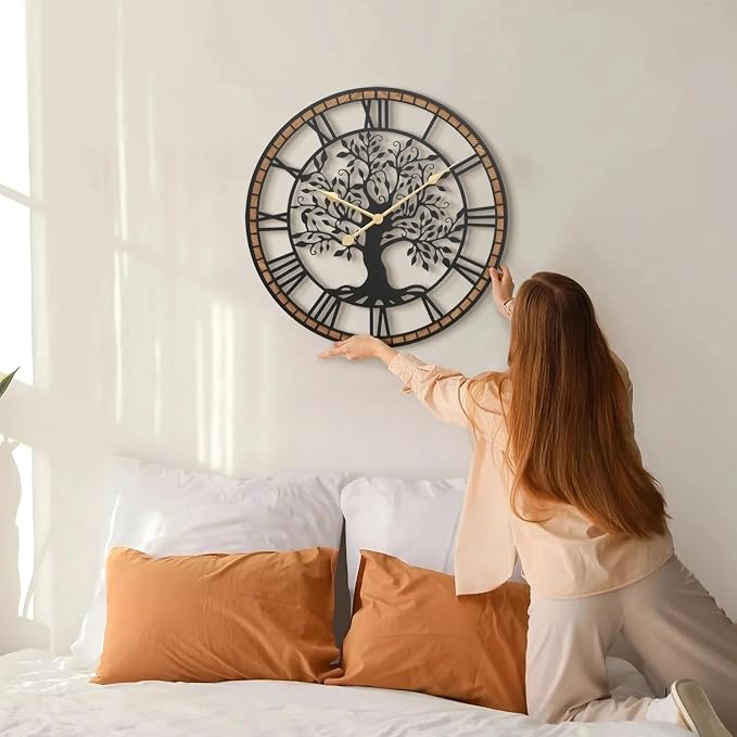 Micasso Rustic Large Wall Clock: 27Inch Farmhouse Tree of Life Metal - Image 5
