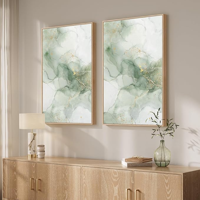 Framed Sage Green Abstract Wall Art - Image 2