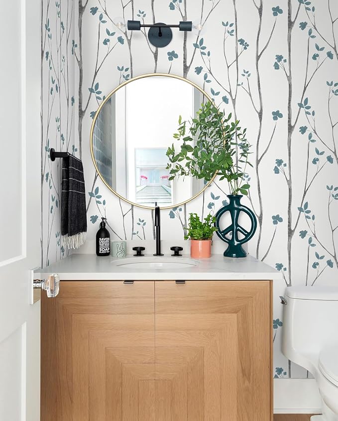 Timeet 16."x393.7"Blue Wallpaper Peel and Stick Wallpaper Leaf Wallpaper Floral - Image 3