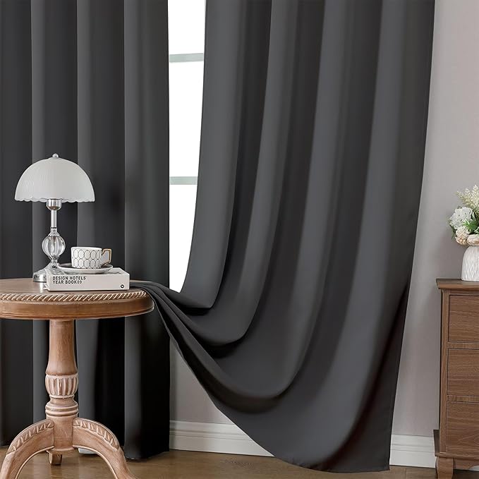CUCRAF Dark Grey Blackout Curtains 45 inch Length 2 Panels Set, Rod Pocket Room - Image 5