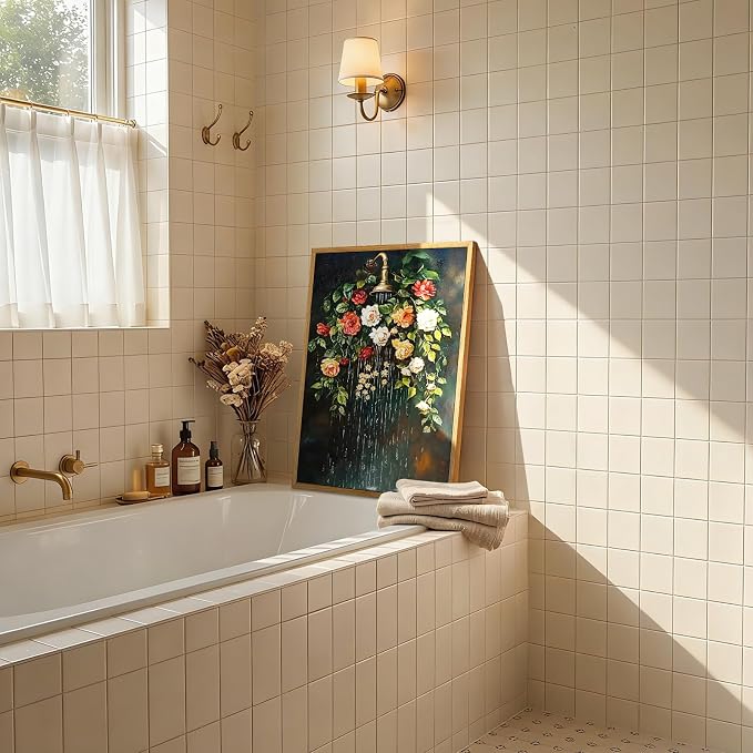 AtterrirArt Framed Vintage Bathroom Wall Art, Moody Roses Botanical Canvas - Image 6