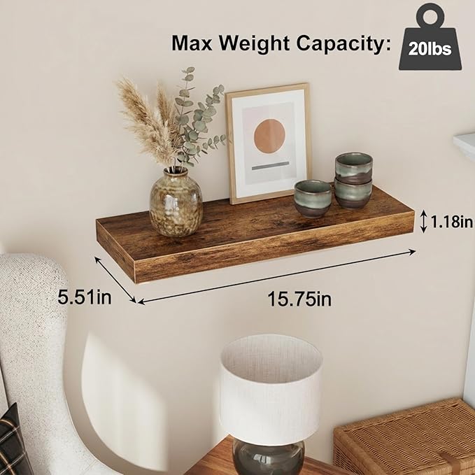 Fixwal Wood Floating Shelves, Wall Shelves Set of 4, Shelves - Image 3