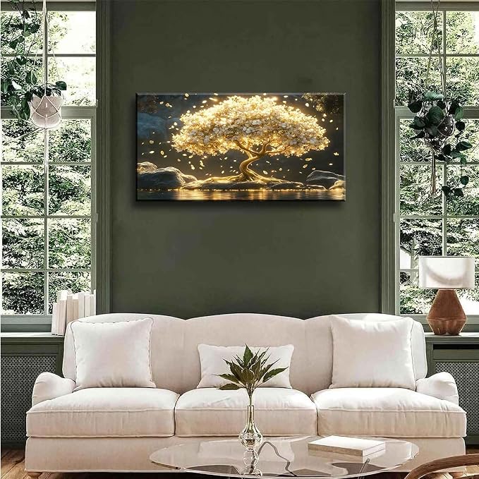 Large Tree of Life Canvas Wall Art Abstract Gold Tree Mountain Lake Decor - Image 5