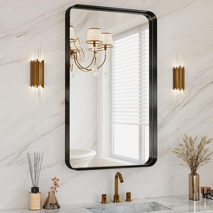 Black Bathroom Mirrors for Over Sink, 24X36 Inch Matte Metal Framed Vanity by MYSUNORIA