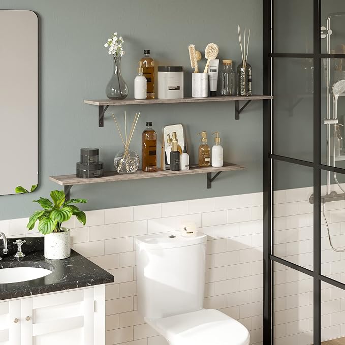 DINZI LVJ Long Wall Shelves, 39.4Inch Wall Mounted Shelves Set of 2, - Image 7
