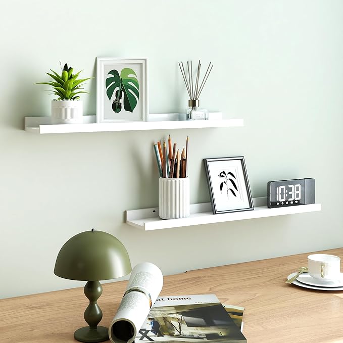 White Floating Shelves for Wall Decor, Long Wall Mounted Storage Shelf for - Image 2