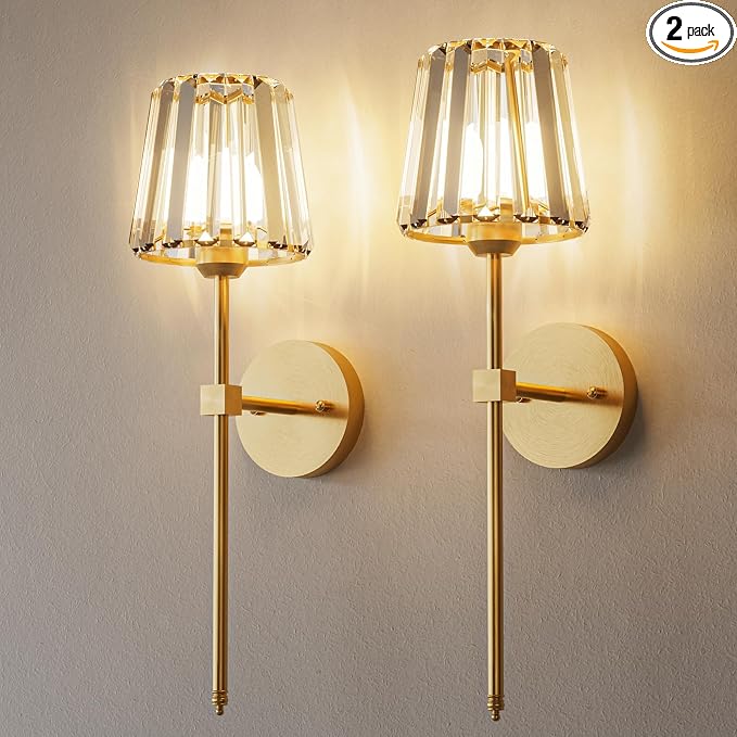 Crystal Battery Operated Wall Sconces Set of 2, 12 RGB and 3CCT Dimmable Wall by LJUJAM