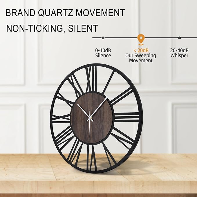 Large Wall Clock for Living Room Decor, 24 Inch Non Ticking Silent, Battery - Image 4