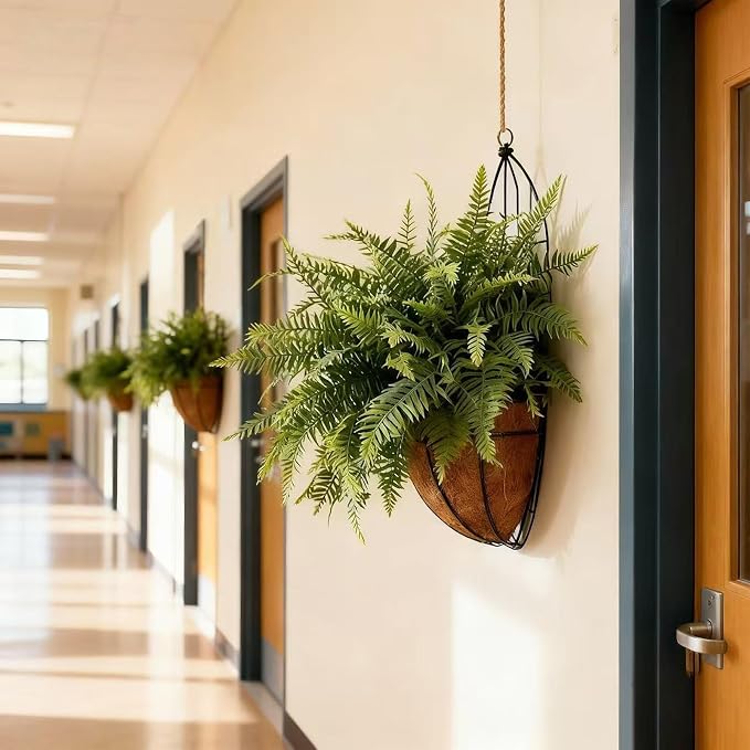 Faux Boston Fern with Hanging Basket – 18in Fake Hanging Fern, Lifelike - Image 5