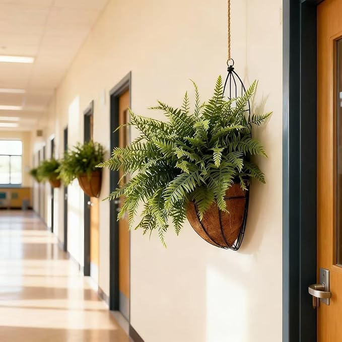Faux Boston Fern with Hanging Basket – 18in Fake Hanging Fern, Lifelike - Image 5