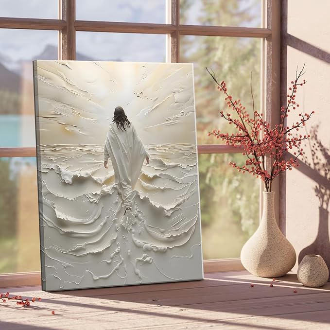 Abstract Jesus Walking on Water Canvas Wall Art Christian Spiritual Wall Decor - Image 6