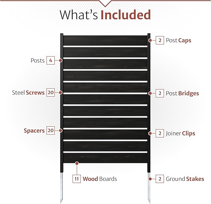 5ft H x 3.2ft W No Dig Charcoal Wood Privacy Screen, Great to Hide Trash Cans - Image 5
