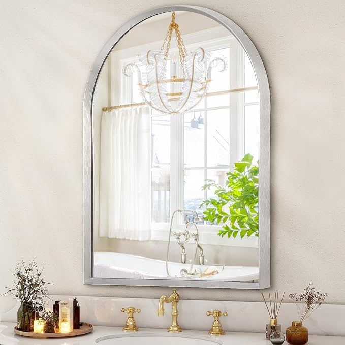 Arched Wall Mirror, Metal Frame Bathroom Mirrors, Arched Vanity Mirror by HLFMVWE