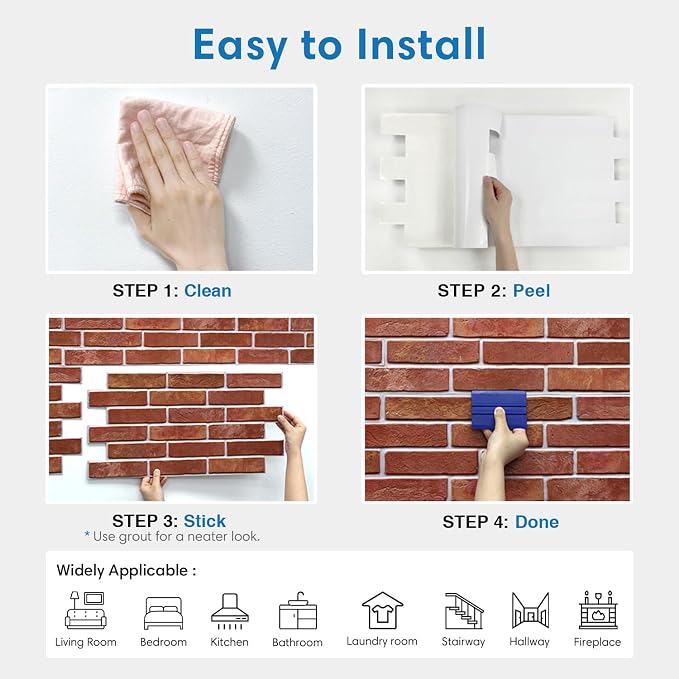 COMSTICKC 3D Red Faux Brick Wall Panel Peel and Stick Wall Stickers, DIY - Image 8