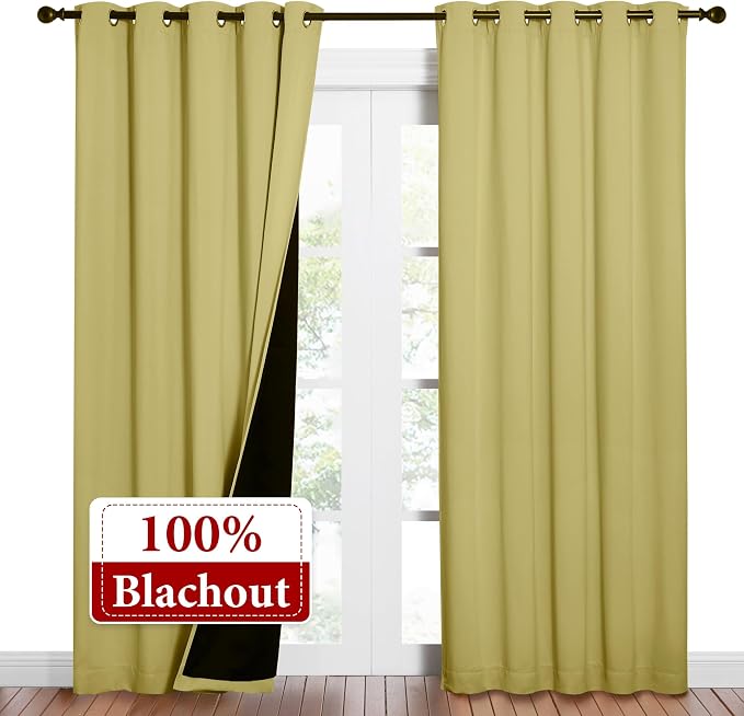 NICETOWN Paler Yellow Full Shade Curtain Panels, Pair of Energy Smart & Noise - Image 2