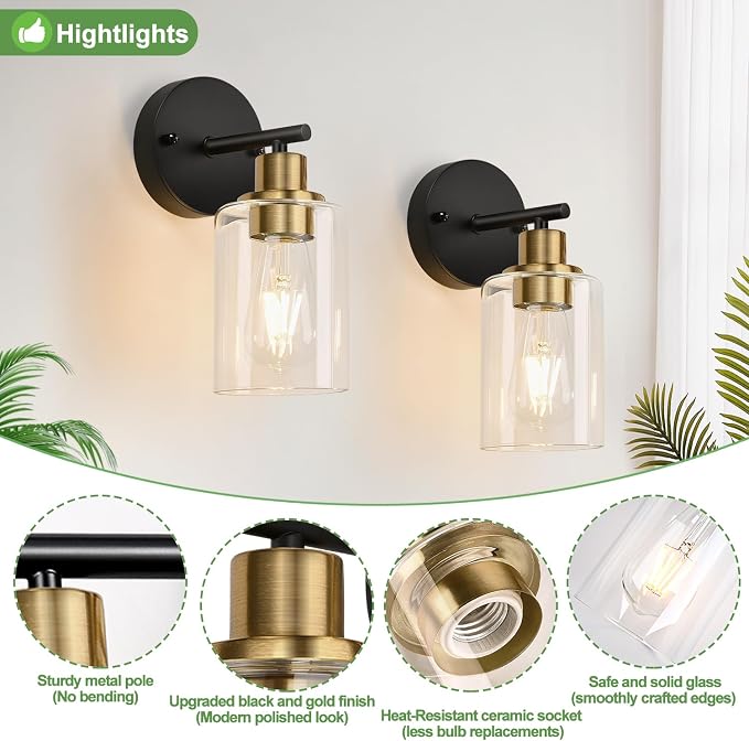 Zarbitta Set of 2 Wall Sconces for Bathroom, Bathroom Wall Lamp for Mirror - Image 4