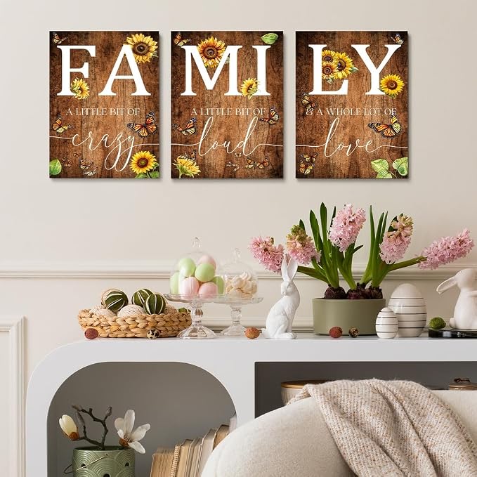 GUBIYU Farmhouse Family Wall Art Set of 3, Rustic Family Wall Decor - Image 2