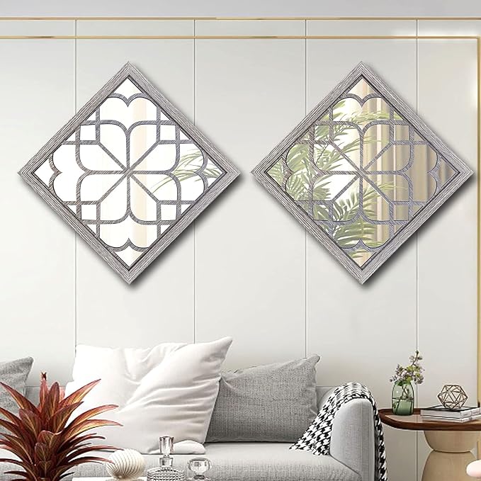 Wocred 2 PCS Square Wall Mirror, Gorgeous Rustic Farmhouse Accent Mirror - Image 4