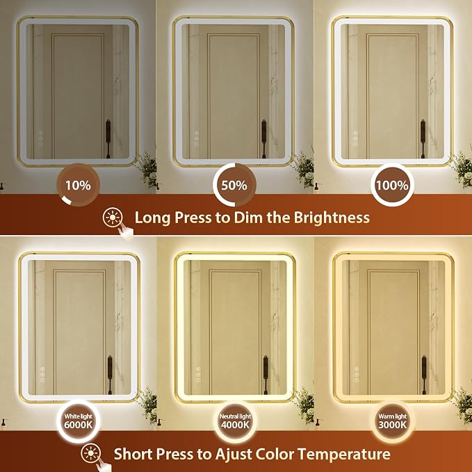 32x40 Inch Gold Framed LED Bathroom Mirror - Image 3
