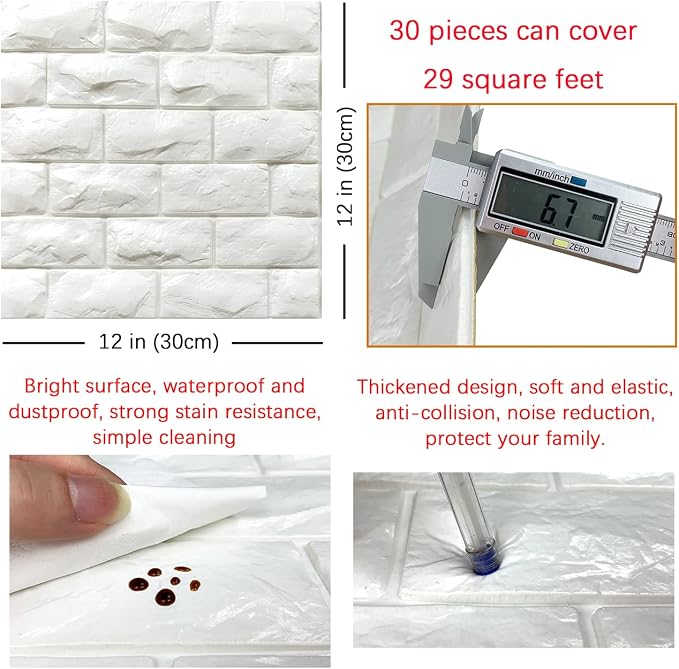 30PCS 3D Wall Panels Peel and Stick Faux Brick Wallpaper White Self Adhesive - Image 5