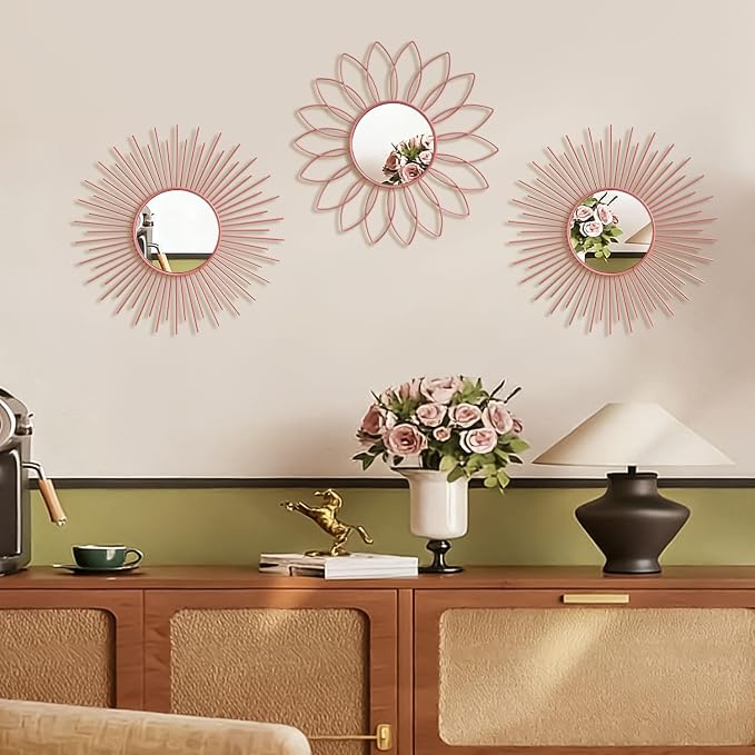 3 Pack Metal Mirrors for Wall Sunburst Wall Mirrors Home Décor Decorative - Image 3