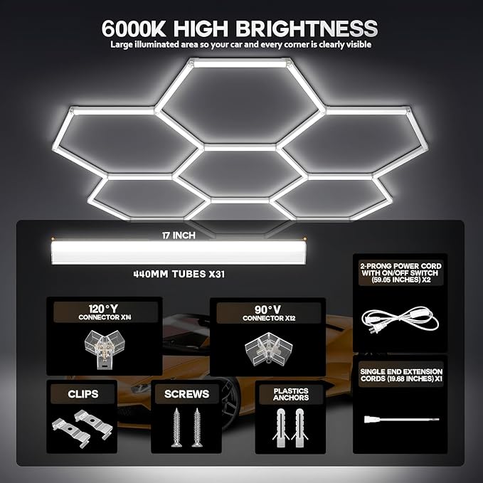 31-Lights LED Hexagon Honeycomb Shop Light, 800 Lumens Super Bright 7-Hex DIY - Image 5