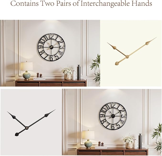 Vantic 24 Inch Large Wall Clock, Arabic Numeral Metal Oversized Wall Clocks - Image 4
